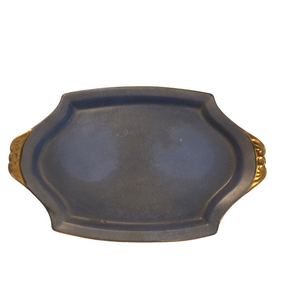 Vintage Hinode Made in Japan Cruets Oil Vinegar Blue Gold Tray Hand Painted - Picture 3 of 15